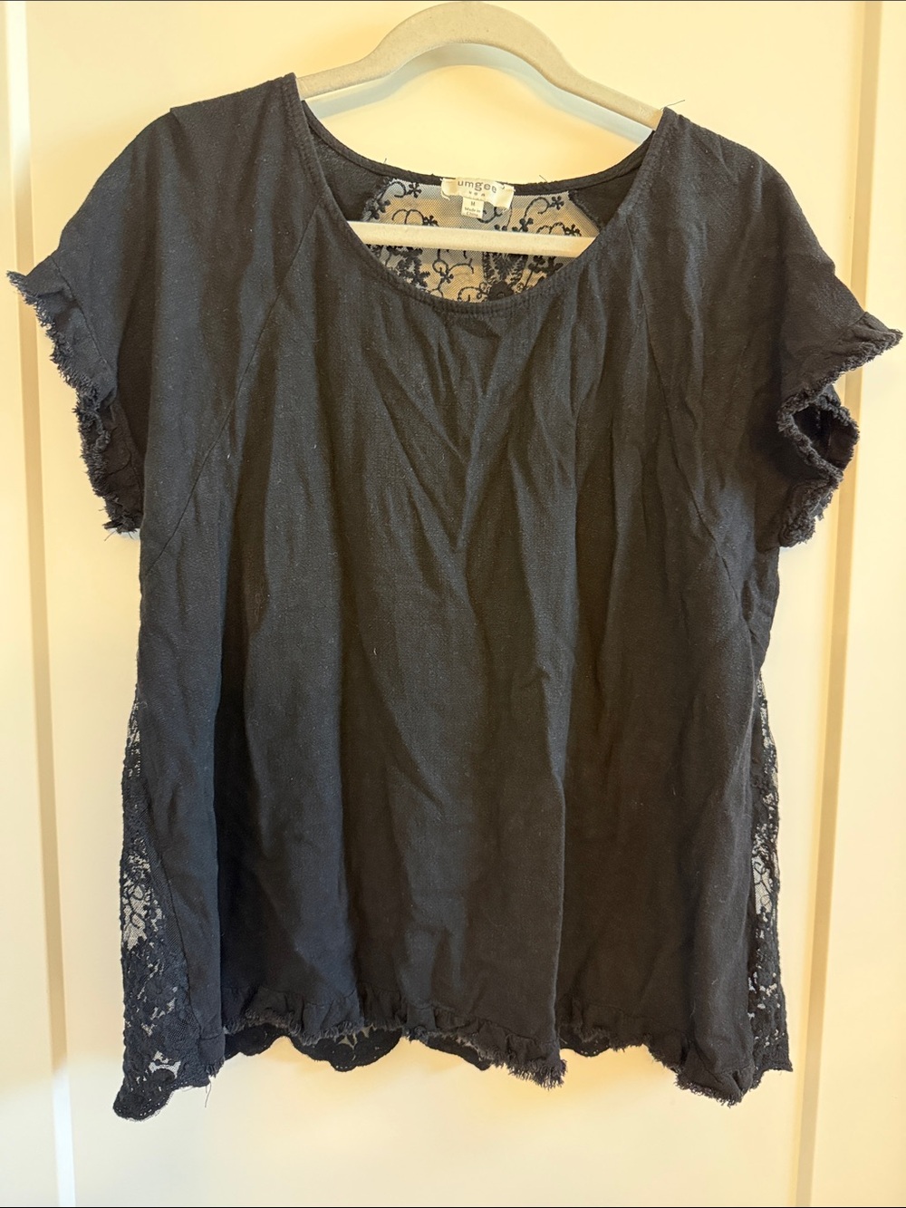 Umgee Black Short Sleeve Lace-back Tee